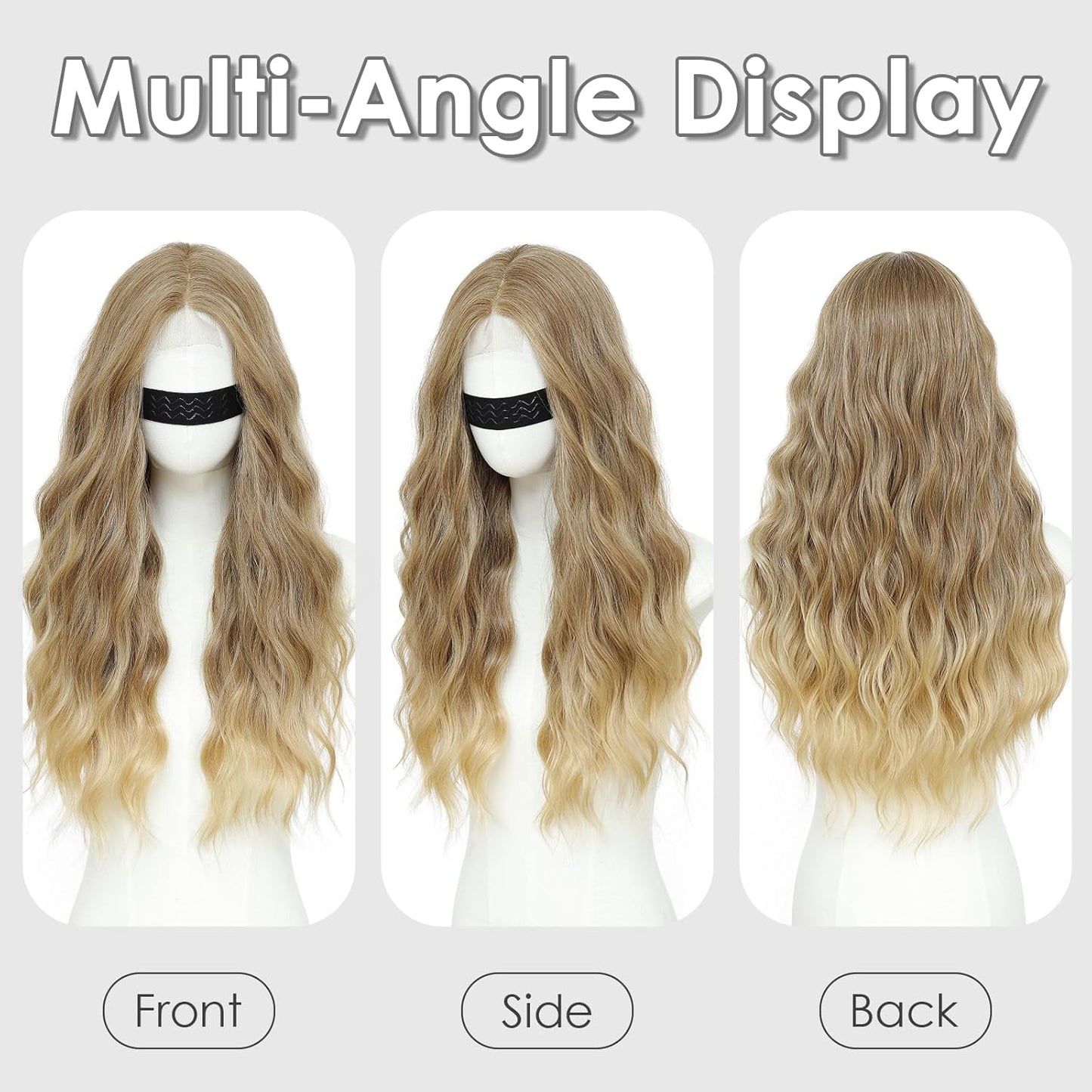 Ombre Blonde Wigs for Women - 26 Inch Long Wavy Synthetic Lace Front Wig | Heat Resistant for Daily & Party Wear