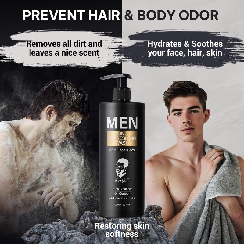 NUSPA NUSPA 3 IN 1 Clarifying Mens Shampoo Sulfate Free Hair Wash Deep Cleaning Infused with Natural Portulaca Oleracea Extract, Chamomilla Flower Extract