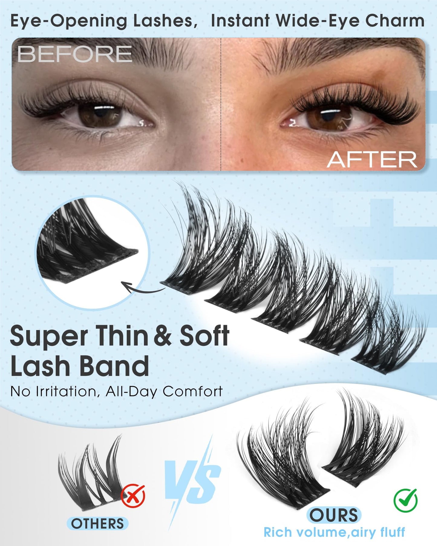 Fluffy Lash Clusters Volume Eyelash Clusters 12-18mm 5D DIY Lashes Clusters D-Curl Thick Cluster Eyelash Extensions Wispy Individual Lashes with Ultra-Thin Band by Pleell