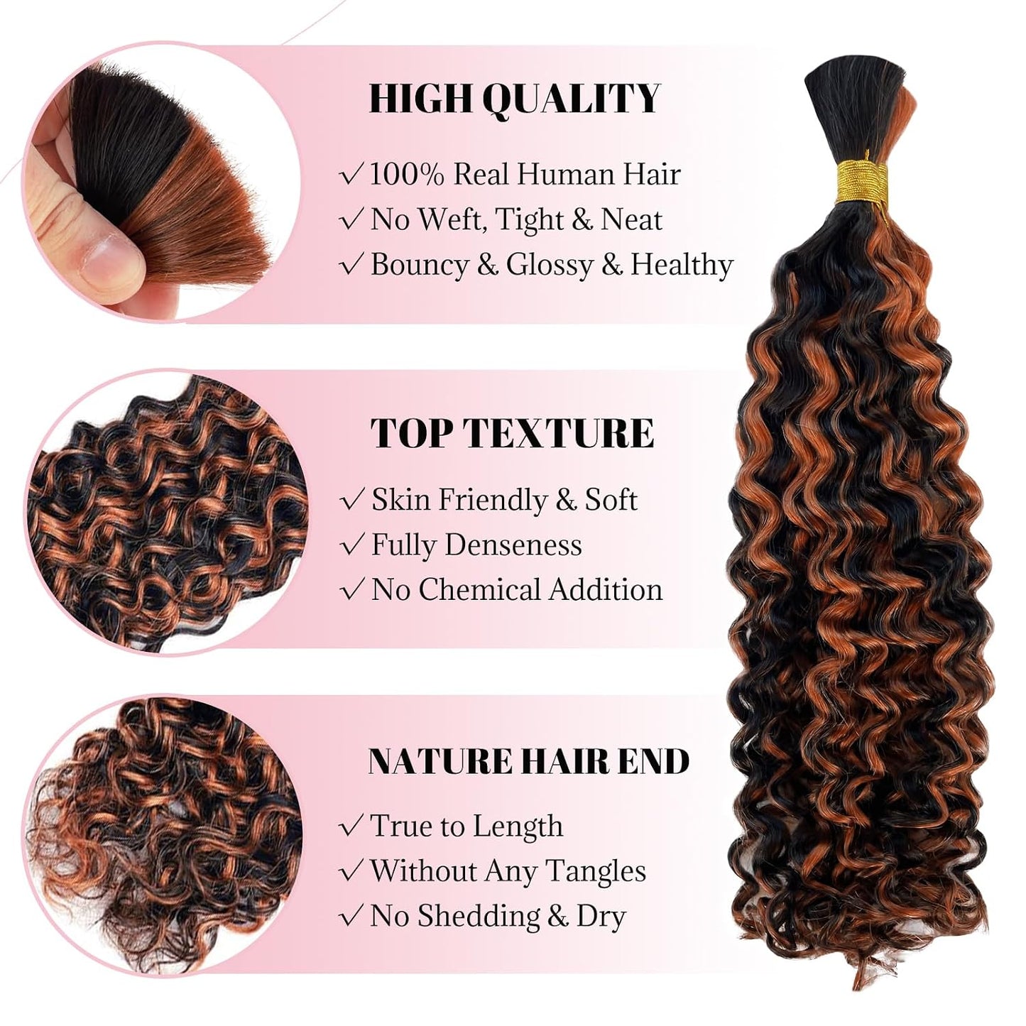 Braiding Human Hair Water Wave - 2 Bundles 100g Ombre Curly Extensions | 14 Inch Black/Brown Highlights