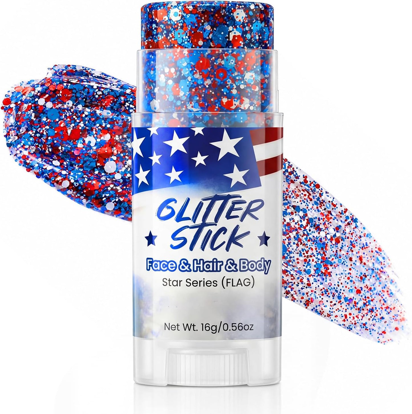 Patriotic Face & Body Glitter Stick - Holographic Red, White & Blue Chunky Makeup for 4th of July | Independence Day Celebration