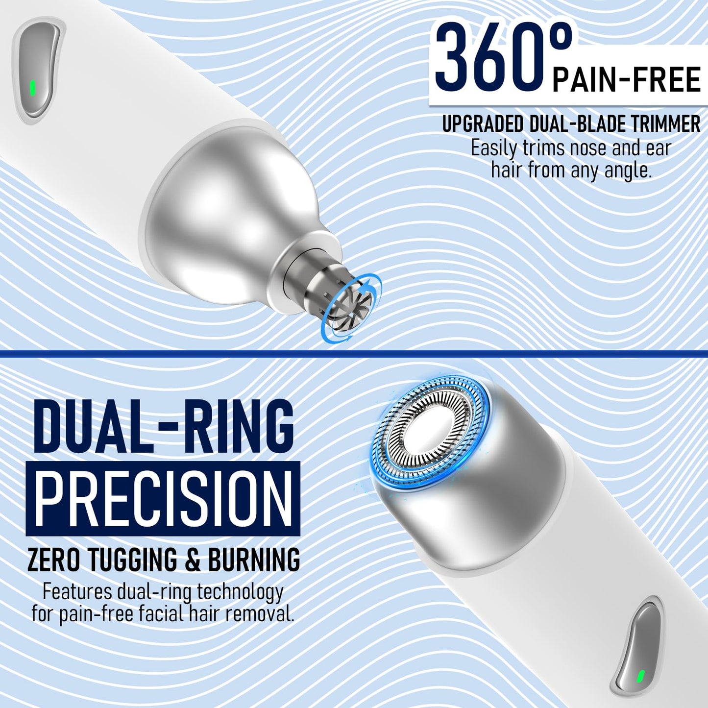 ELZO Nose Hair Trimmer for Women Men, 2 in 1 Rechargeable Flawless Facial Hair Removal & Nose Ear Hair Trimmer, Portable Face Hair Removal Shaver for Chin Upper Lip Peach Fuzz Ideal for Travel Use