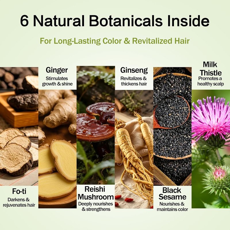Black Hair Dye Shampoo - 100% Gray Coverage | Natural Herbal Formula, Nourishing & Ammonia-Free