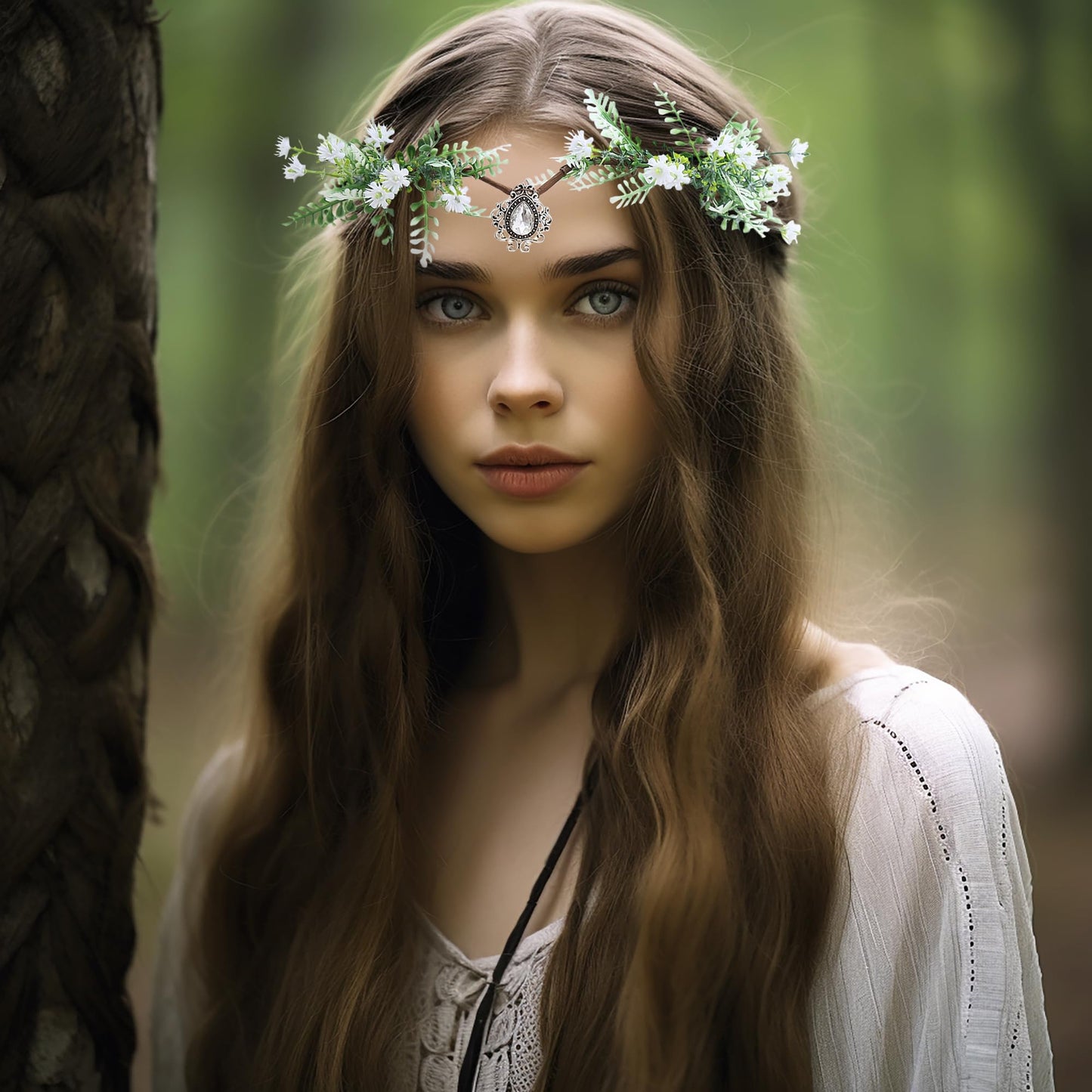 Vivivalue Woodland Flower Crown Forest Fairy Headpiece Elf Headband Halo