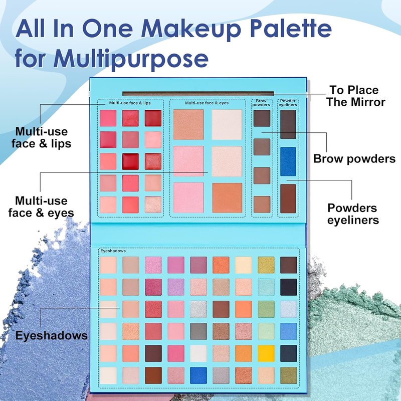 All In One Makeup Palette - Travel Size Full Face Makeup Set for Women | Includes Eyeshadows, Blush, Bronzer, Highlighter & Lip Oil