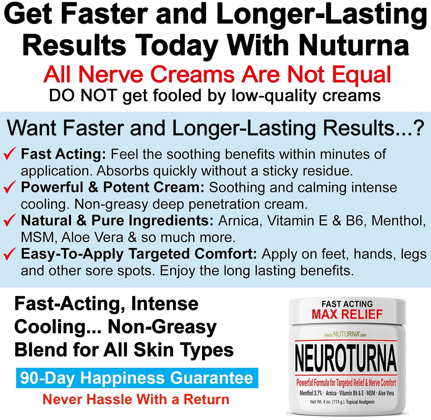 Neuropathy Nerve Cream - Fast Acting for Feet Hands Legs Toes - Ultra Strength Menthol, Arnica, Aloe Vera, MSM, Natural Soothing Nerve Comfort - Extra Large 8 oz