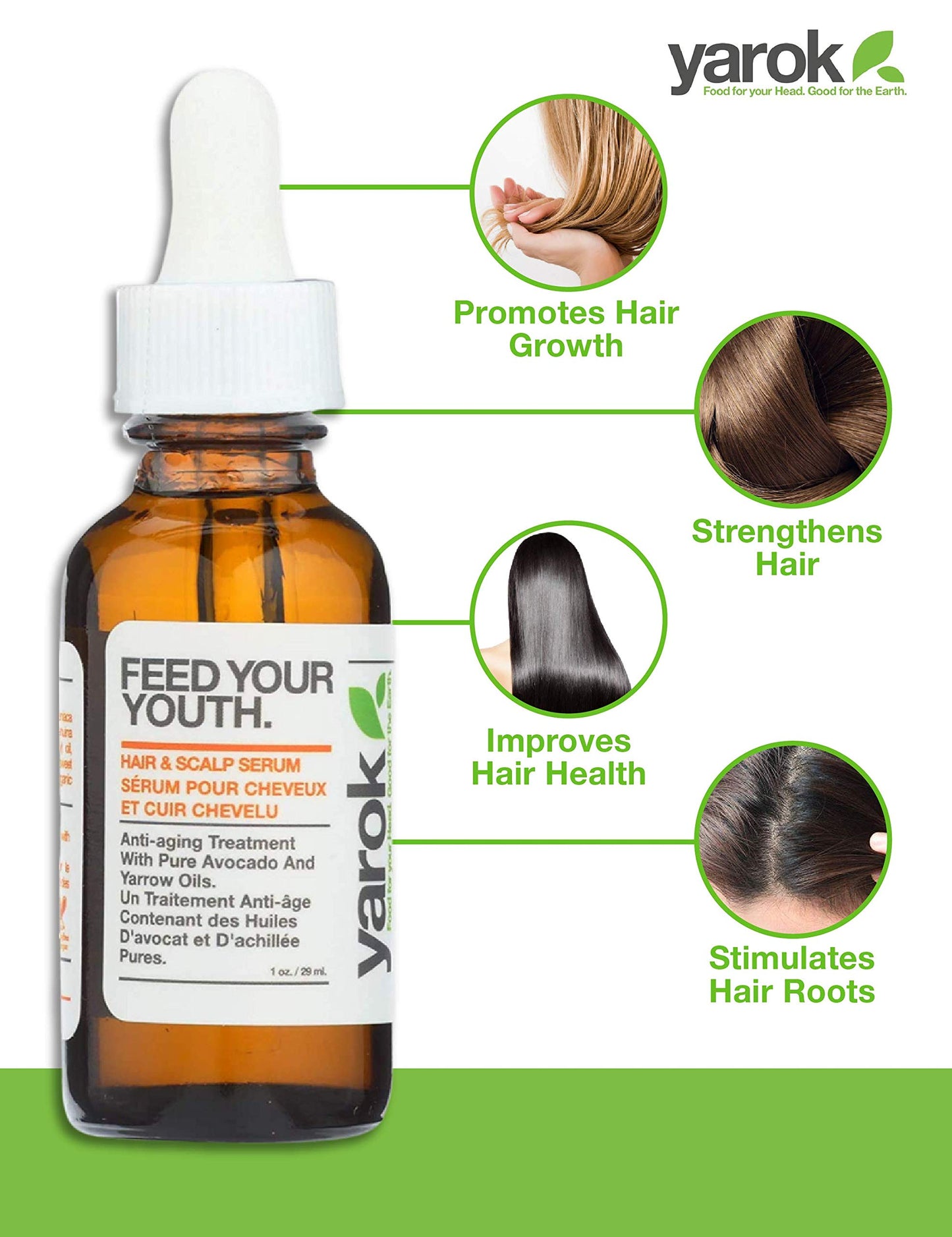Yarok - Feed Your Youth Organic Hair & Scalp Serum - Transform, Repair & Strengthen - Promotes Hair Growth - With Vitamins & Minerals - 100% Vegan - Gluten, Sulfate, Paraben & Cruelty Free - 1oz