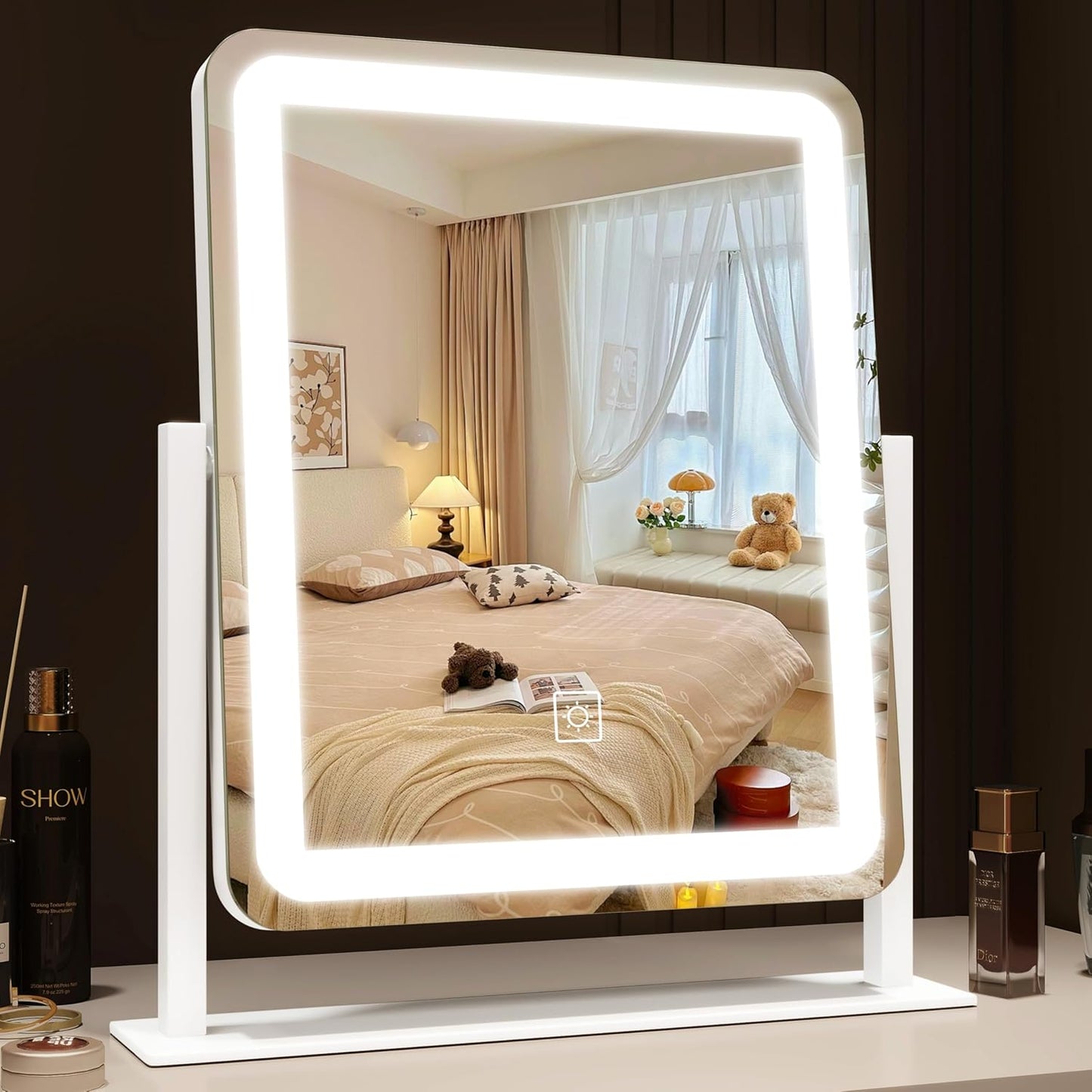 Lighted Makeup Mirror - 10X Magnification Vanity Mirror with 3 Color Modes | 17"x13" Smart Touch Control, 360° Rotation (White)