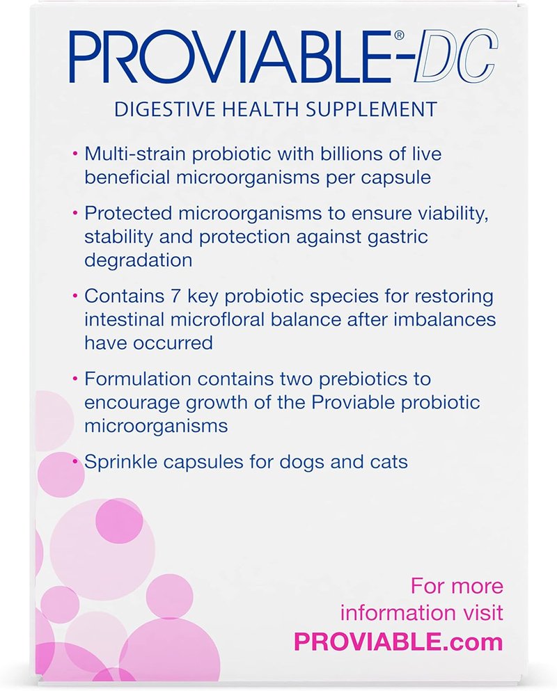 Nutramax Proviable Probiotics for Dogs & Cats - Daily Digestive Health Supplement with Prebiotics | 30 Capsules