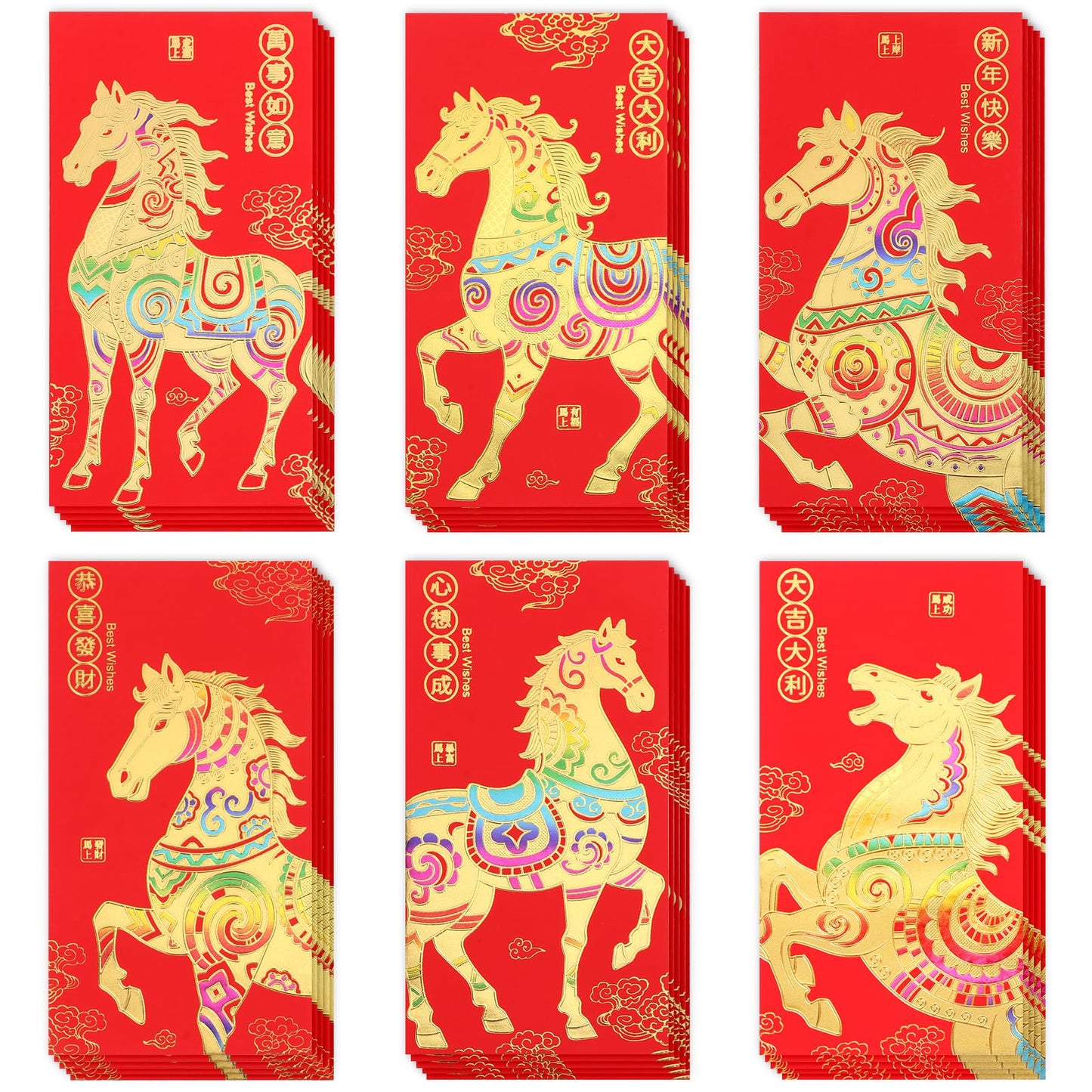 BRIOYHA 30Pcs Chinese New Year Red Envelopes,2026 Lunar New Year Red Pocket Envelopes Chinese Hong Bao,Lucky Money Packets for Year of the Horse Chinese Spring Festival Celebrations,3.5 x 6.5 Inches