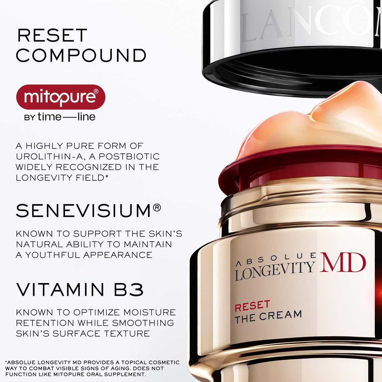 Lancôme Absolue Longevity MD Reset Face Cream, Anti-Aging Facial Moisturizer for Mature Skin, Hydrating Formula with Niacinamide and Mitopure, Improves Fine Lines, Wrinkles, Loss of Firmness