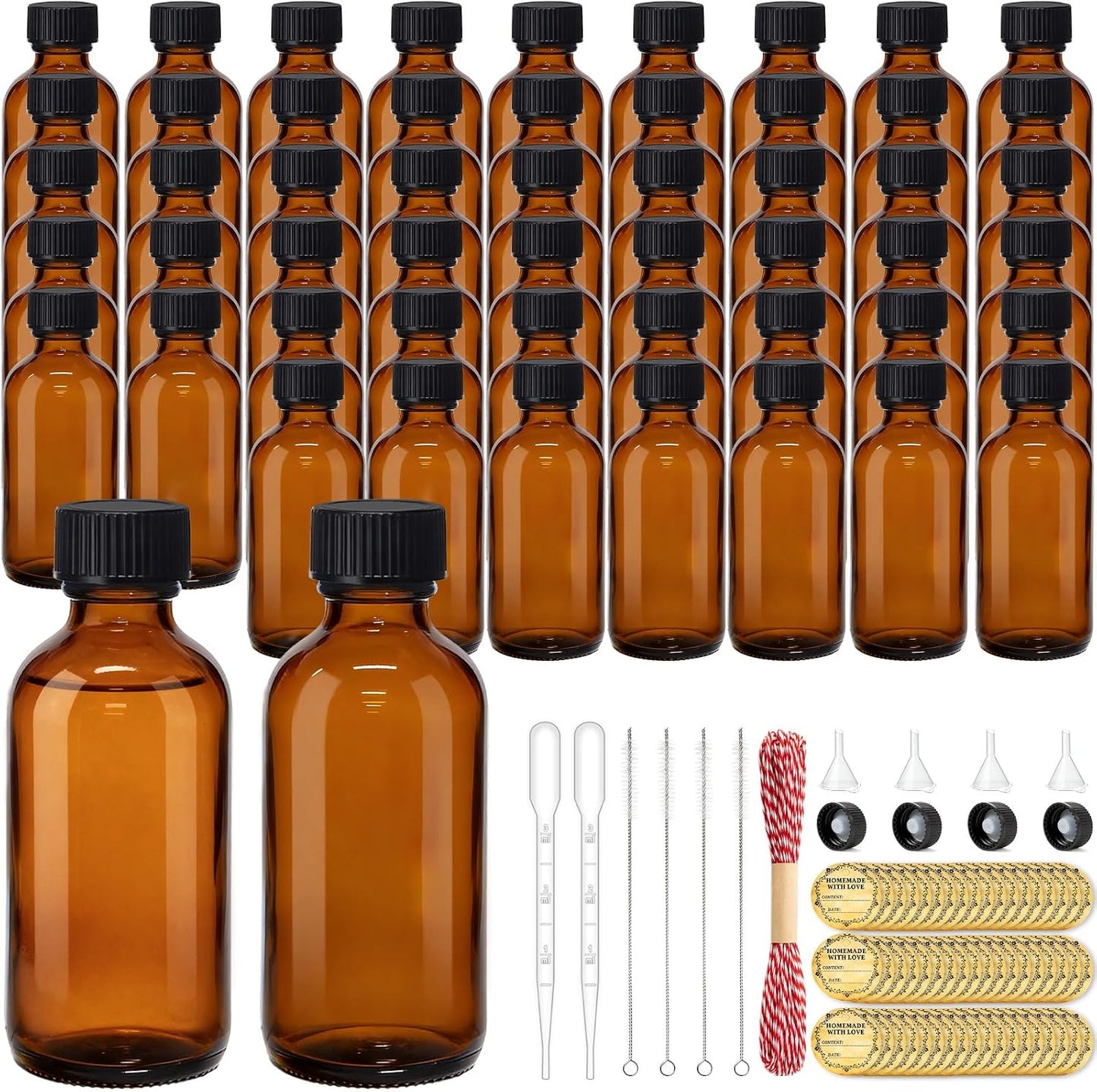 15oz Amber Glass Bottles - 16 Pack Boston Round with Airtight Caps for Extracts, Kombucha & Herbal Liquids