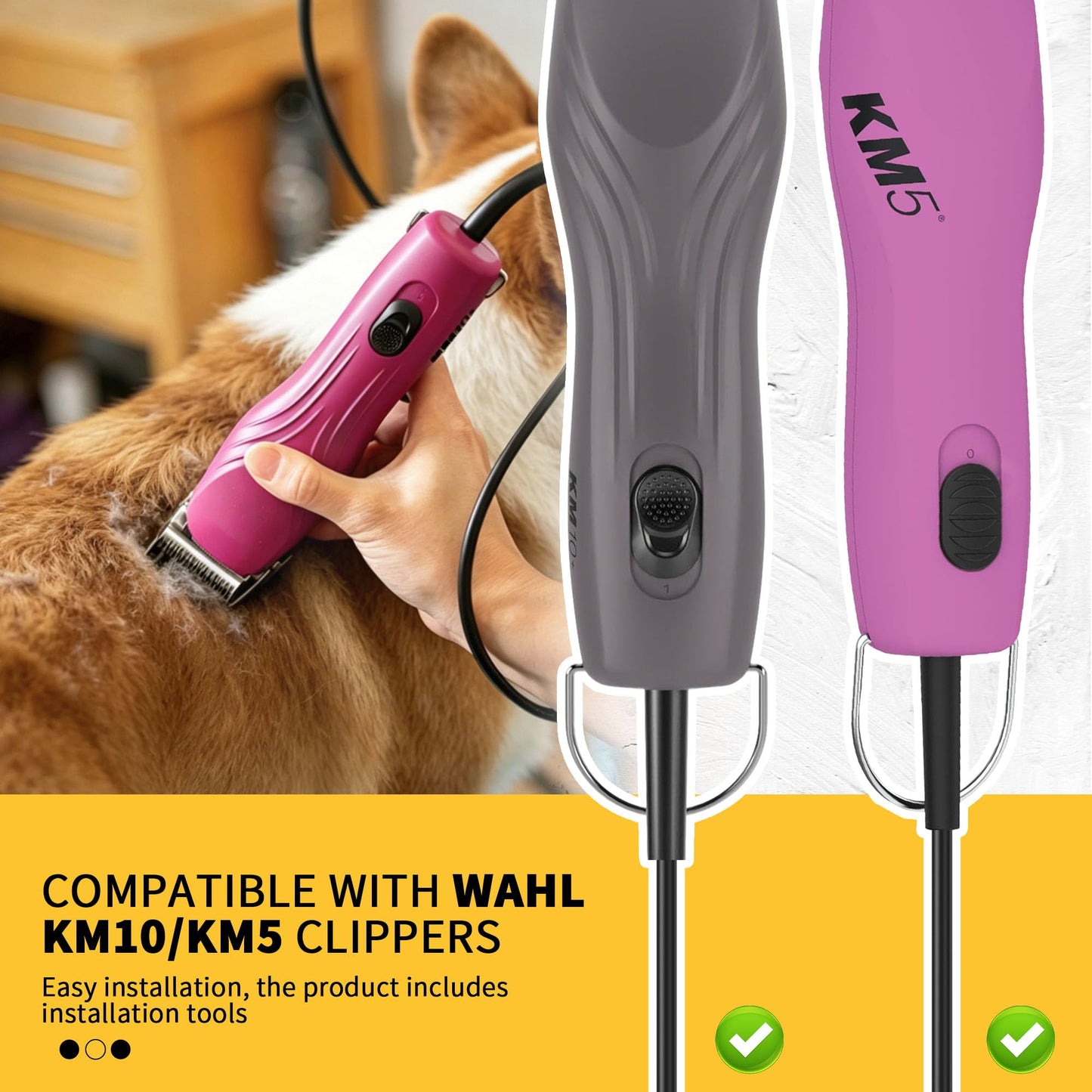 Replacement Power Cord for Wahl Animal Corded Clipper, Compatible with Wahl KM5/KM10 Professional 2-Speed Dog Hair Clippers, 13FT Power Cord- w/Installation Tools