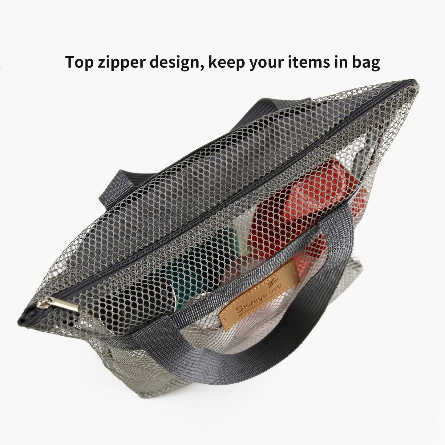 TOPASION Mesh Shower Caddy Bag Portable Hanging Toiletry and Bath Organizer with Zipper for Travel, Gym, Swimming, Camping, College Dorms, Beach (Grey)