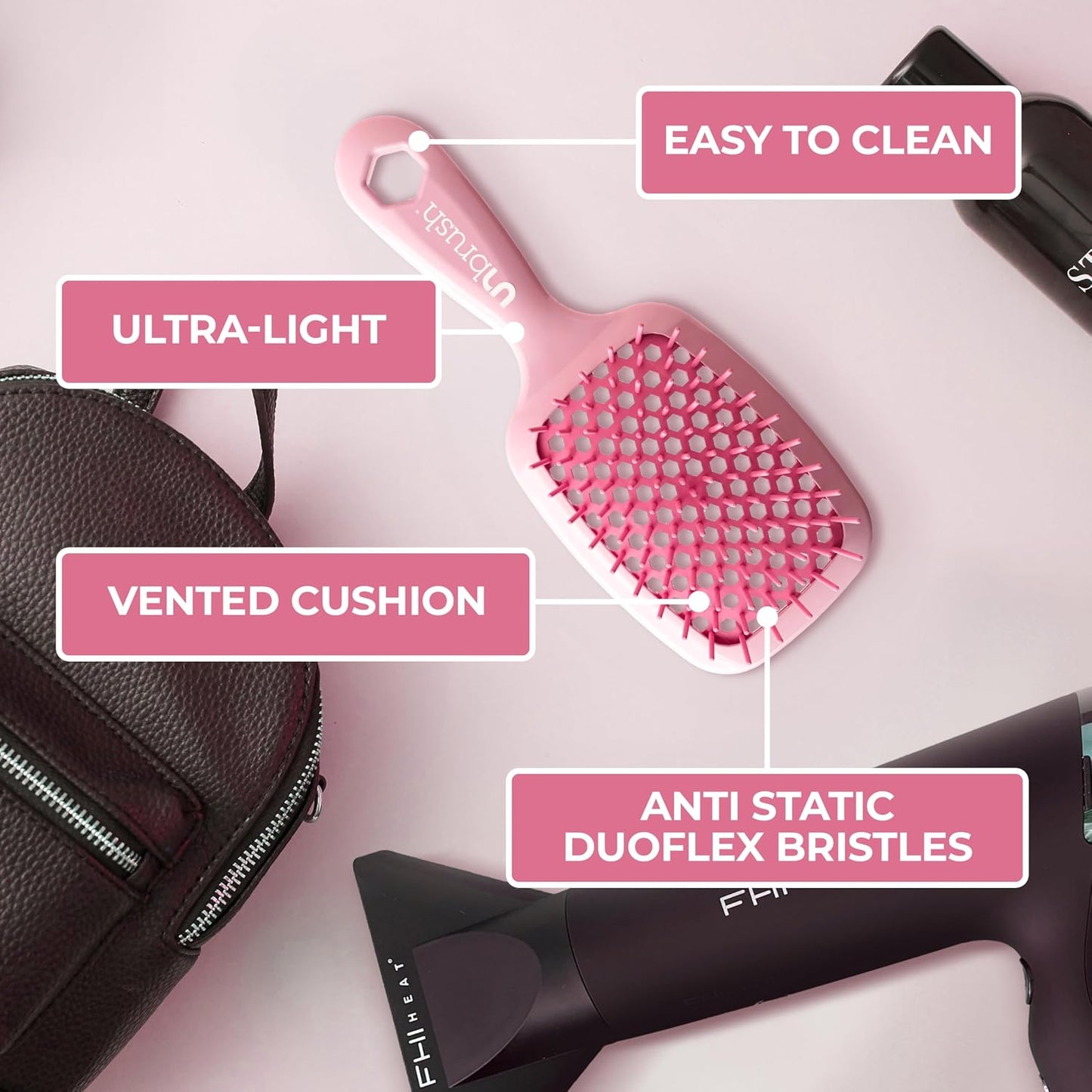 FHI Heat Detangling Brush Combo Pack - Original & Mini UNbrush for All Hair Types | DuoFlex Anti-Static Vented Brush