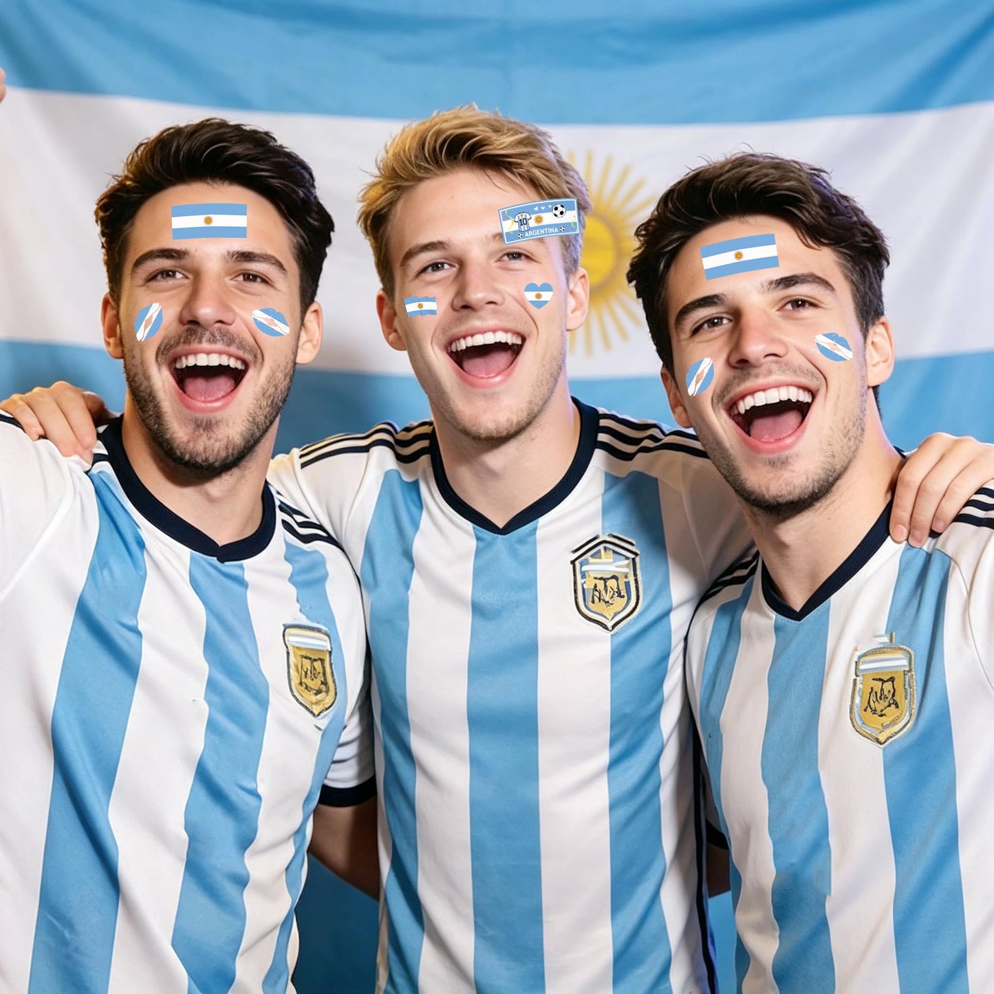 ZH BOCO ARTS 56Pcs Argentine flag Temporary Tattoos Waterproof for World Cup 2026 Adults Kids, Patriotic Face Body Art Stickers for Football Fans Sports Events Parade Festival Party Supplies