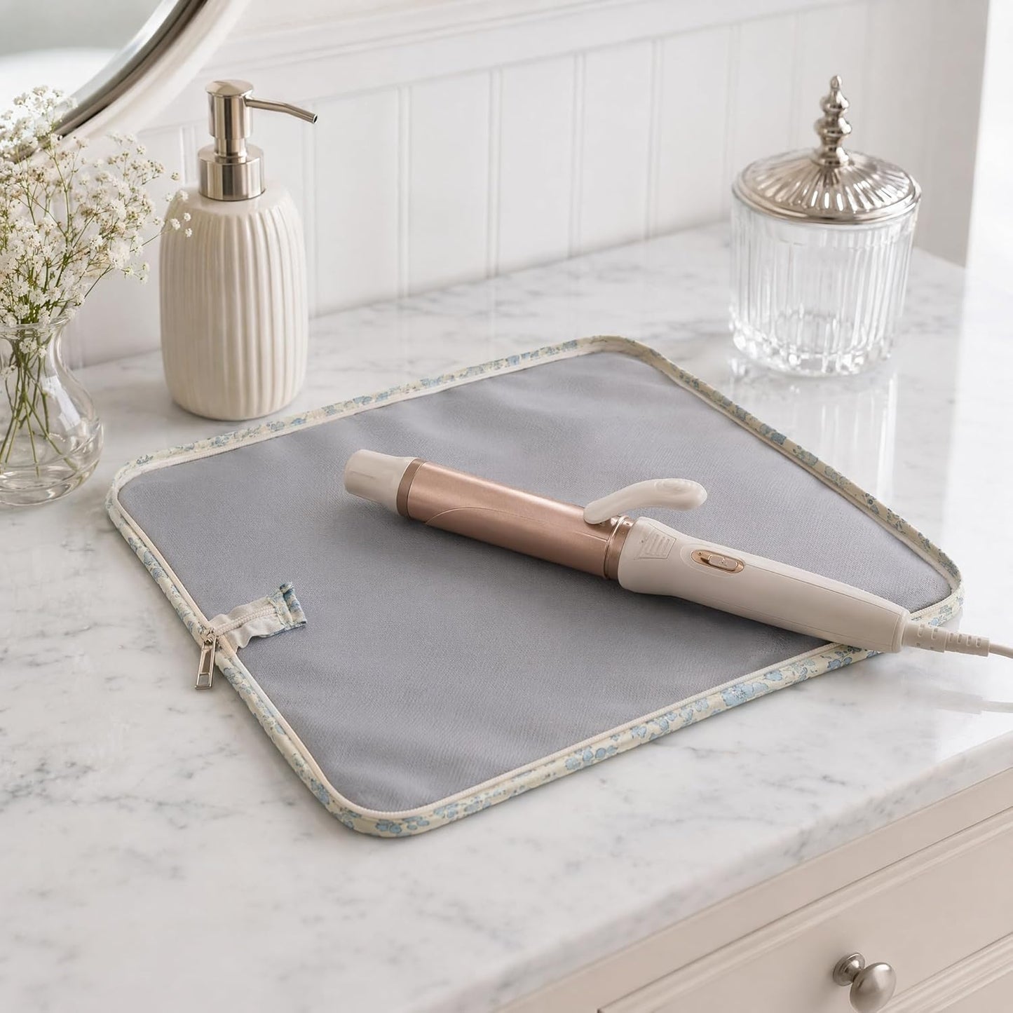 Curling Iron Travel Bag - Heat Resistant Quilted Case for Hair Tools | Wrist Strap Included