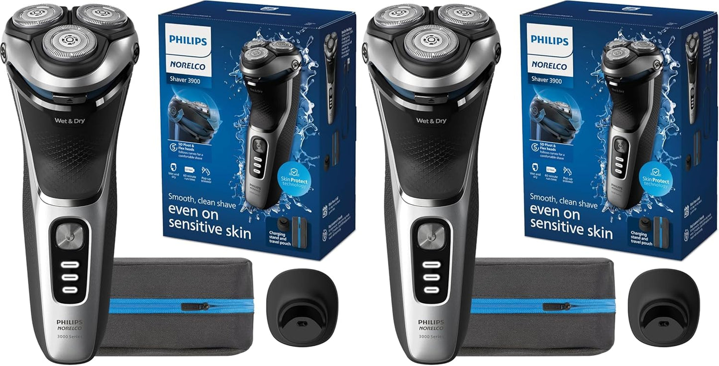 Philips Norelco Shaver 3900 Series - Wet & Dry Electric Shaver with Travel Pouch & Charging Stand | Storm Blue, Model S3341/92
