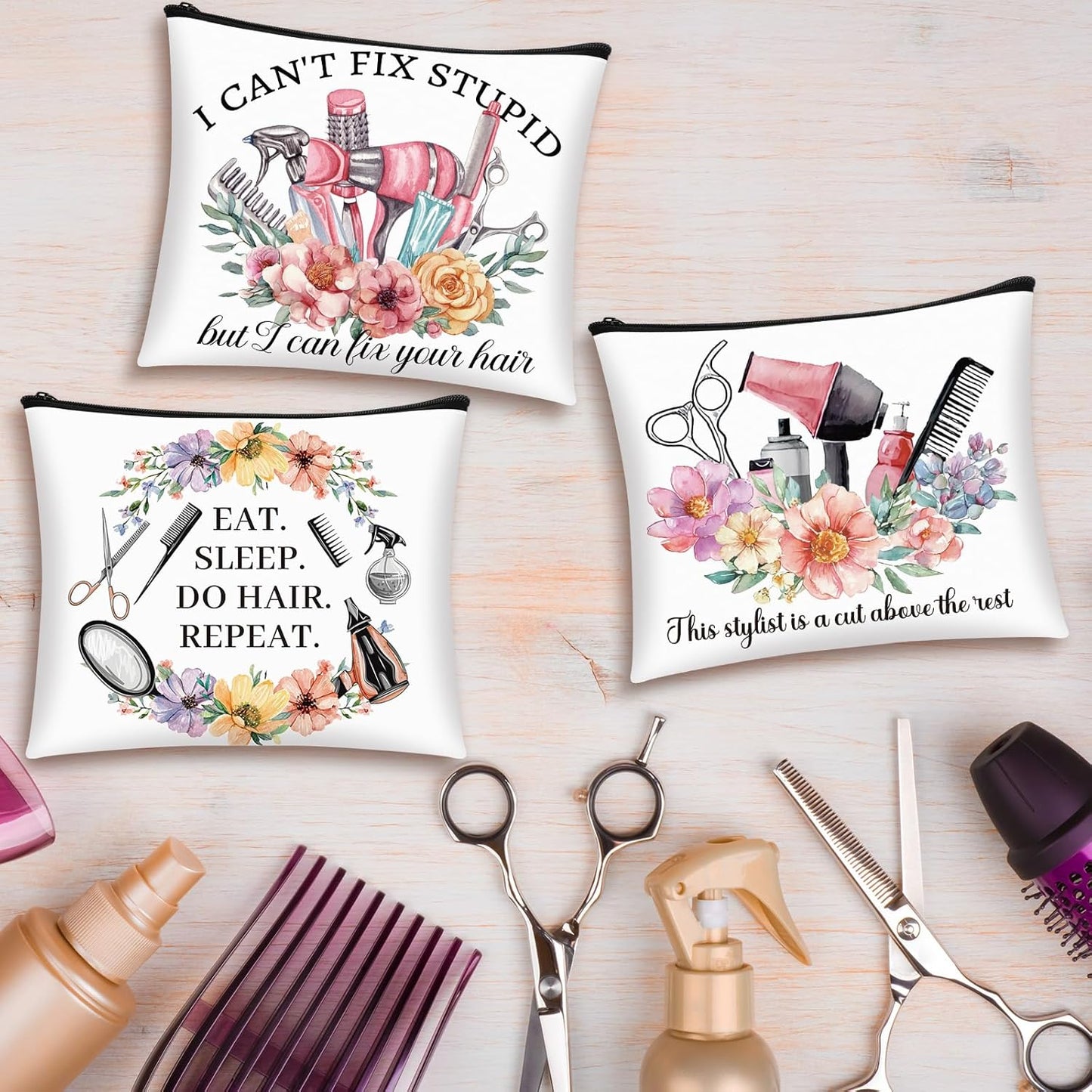 Reginary 9 Pcs Hair Stylist Gift Set - Makeup & Cosmetic Zipper Pouch Case for Graduates | Ideal for Hairdressers