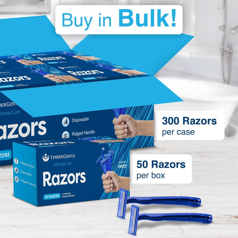 Disposable Razors for Men and Women - Pack of 50 Shavers - 2 Blade Razors, Bulk - for Shaving, Tattoos, Hospitality, and More