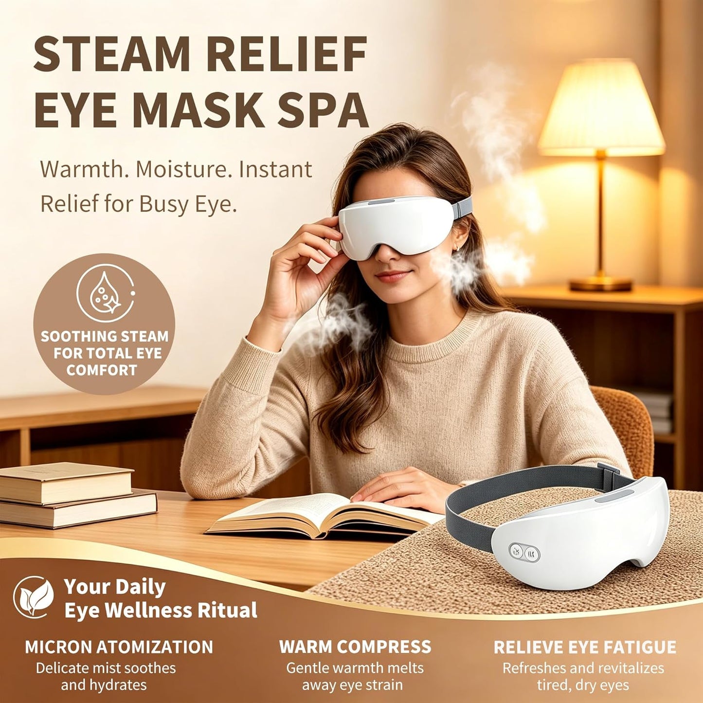 Steam Therapy Mask - Adjustable Eye Steamer with Heat & Nano Mist | Moisturizing Eye Mask for Dry Eyes