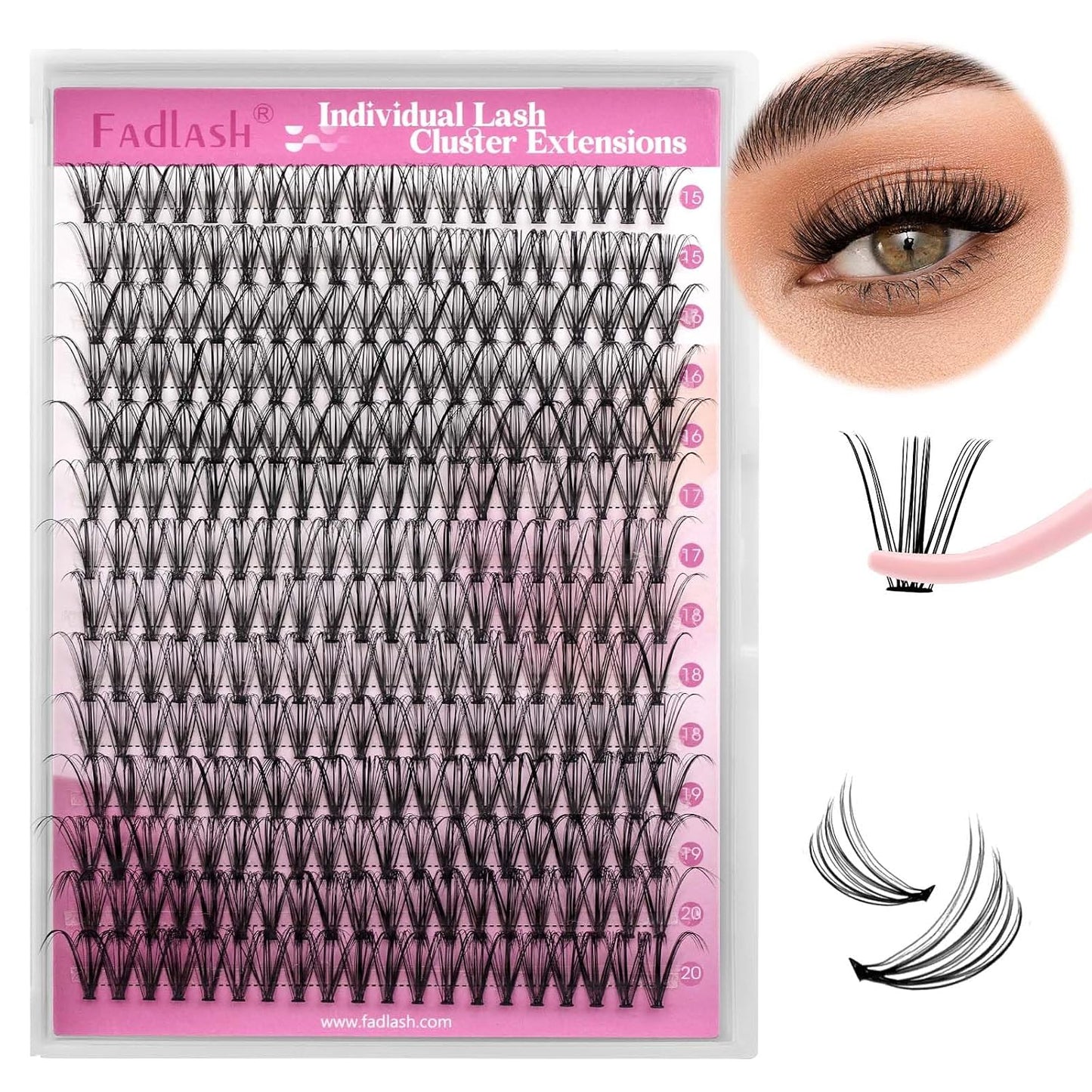 FADLASH Natural Eyelash Clusters - Fluffy 100D/200D Extensions | DIY Home Use, 8-16mm D Curl, 2 Pack