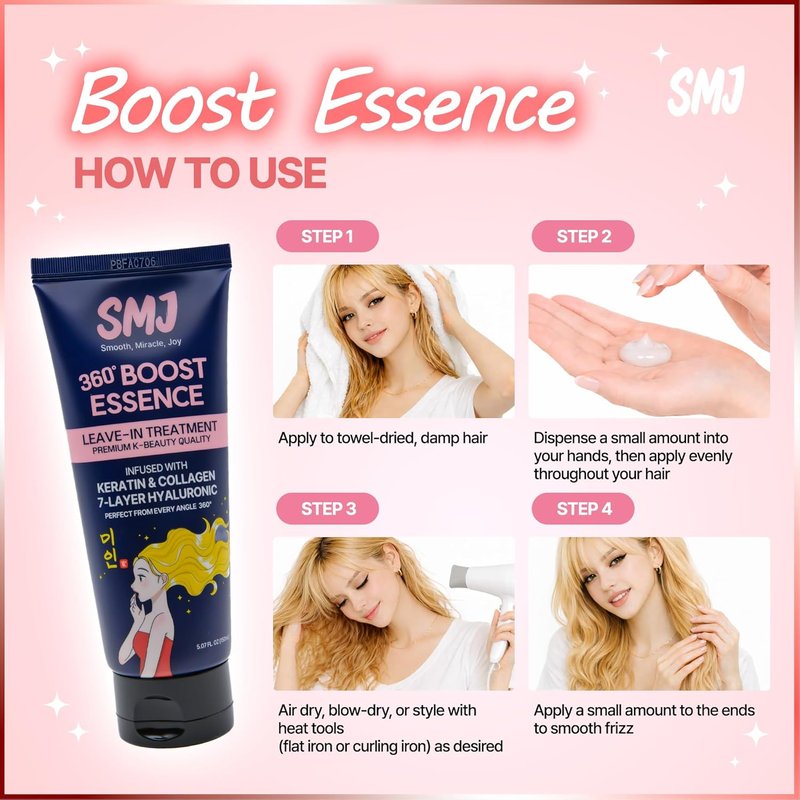 360° Boost Essence Leave-In Treatment - Silky K-Beauty Hair Serum, Anti-Frizz & Shine, Keratin & Collagen | 5.07 FL OZ
