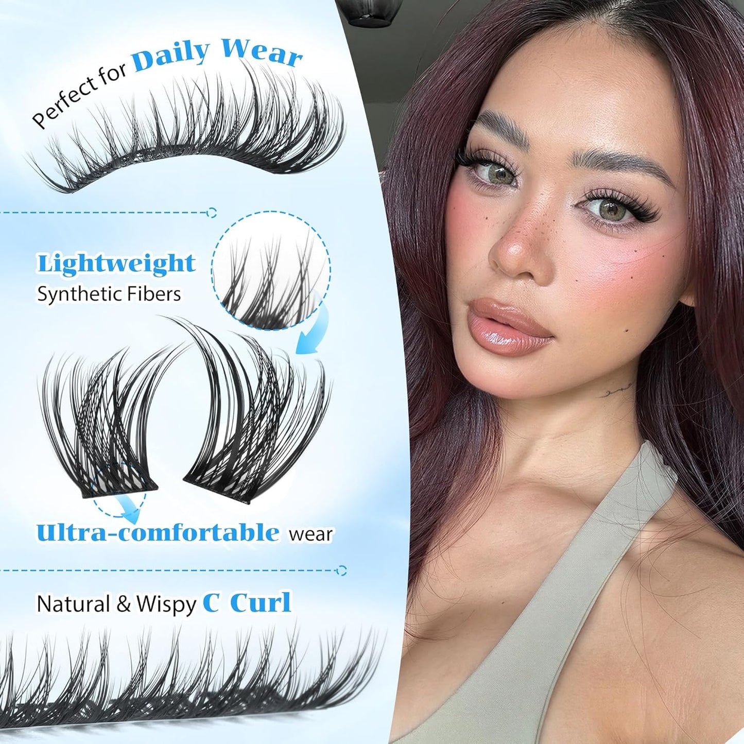 Wispy Lash Clusters - 12-14-16mm Natural Eyelash Extensions for Soft, Fluttery Look | 110 Pcs Ultra-Thin Band