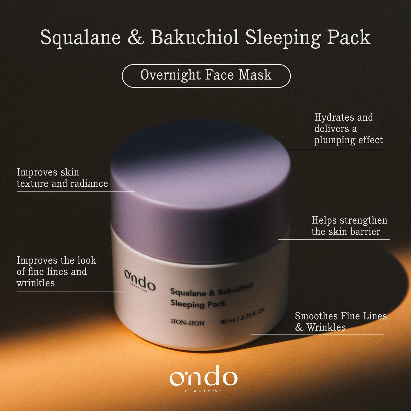 ONDO Beauty 36.5 Squalane & Bakuchiol Sleeping Pack - Firming, Nourishing & Revitalizing Overnight Jelly Mask| Korean Vegan Skincare | 2.70 fl.oz.