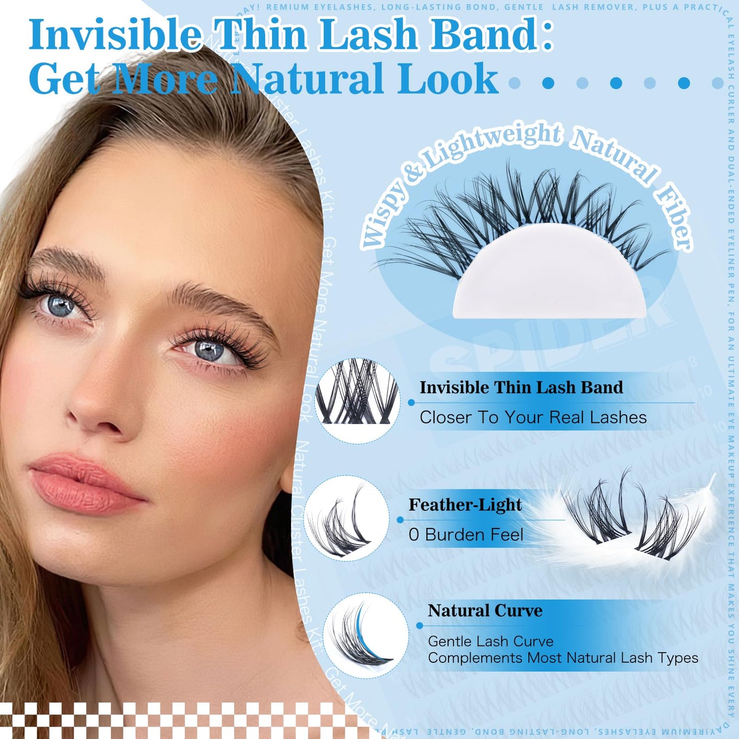 Spider Lash Clusters Kit Breeze D Curly Eyelash Clusters Natural Wispy Lash Extension Kit 8-16MM Fluffy Spider Cluster Eyelash Extensions Clear Thin Band with Lash Bond and Seal DIY Lash at Home