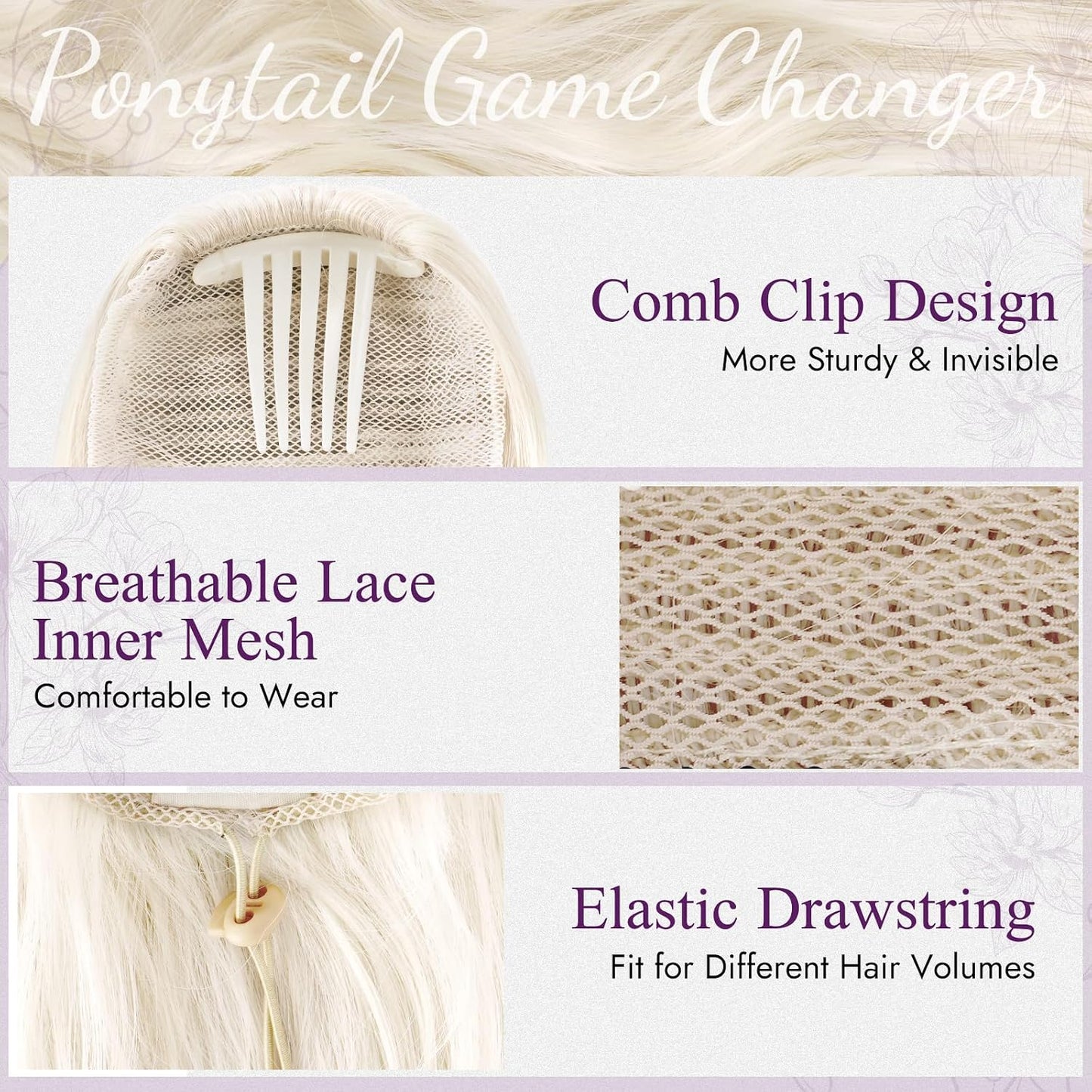 Platinum Blonde Wavy Drawstring Ponytail Extension - 20 Inch Clip-In Hairpiece for Women | Natural-Looking Curly Hair