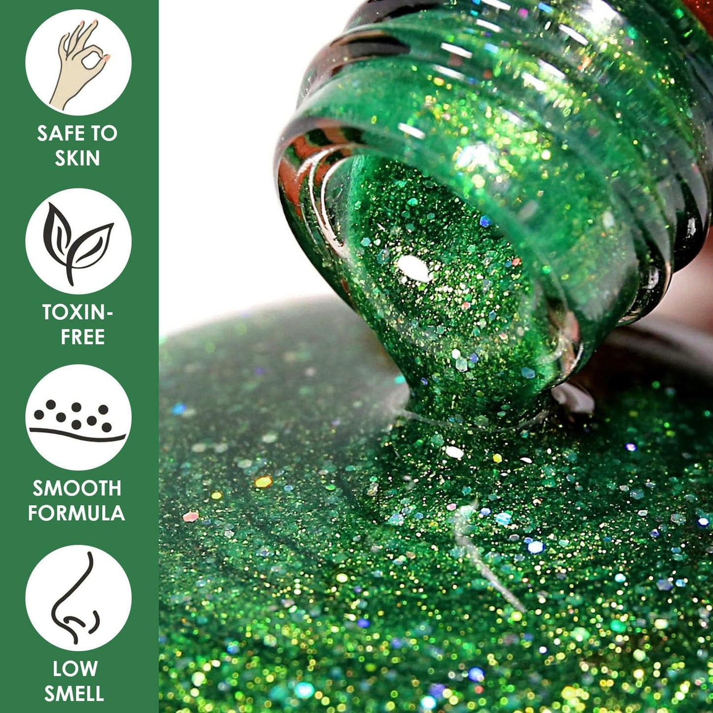 NovaCharm Green Glitter Nail Polish -10ML Holographic Nail Varnish - Rainbow Nail Gel Glitter - Iridescent Sparkle Nail Paint Gel - Quick Dry Nail Lacquer Shimmer Effect DIY Nail Art