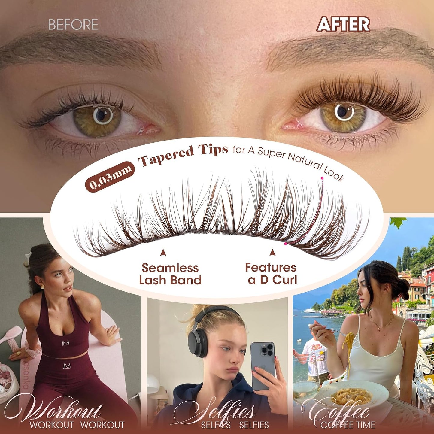 Brown Lash Clusters - Wispy Spider Lashes for Natural Look | 10-16MM DD Curl Eyelash Extensions