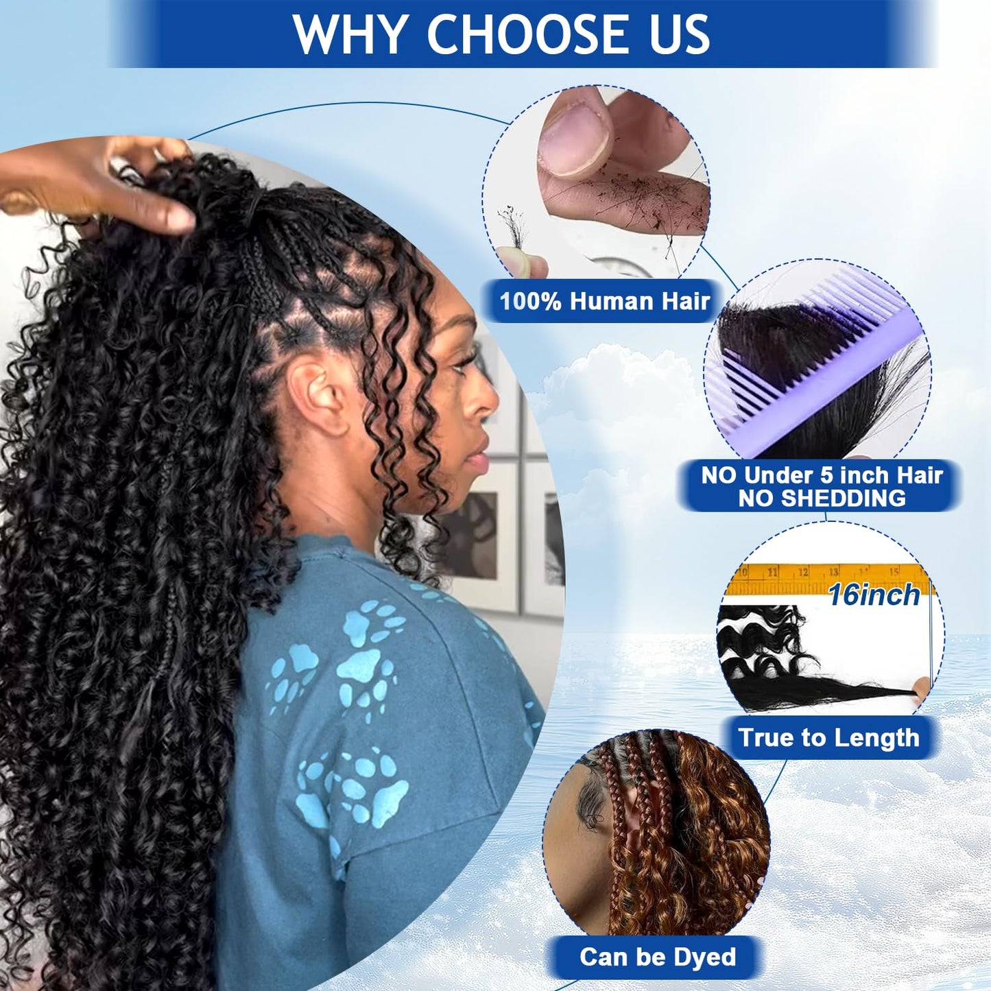 Bizvus 22inch Human Braiding Hair for Boho Braids 110g Deep Wave Boho Bulk Human Hair for Braiding Knotless 12A Wet and Wavy Bulk Bohemian Curly 3 Bundles/Pack #4/27 Ombre Balayage Color
