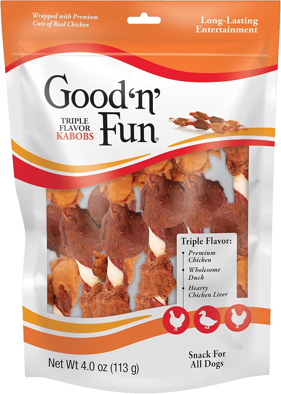 Long-Lasting Dog Treat Kabobs - Real Proteins with Beef Hide & Chicken | Supports Dental Health, 24 oz