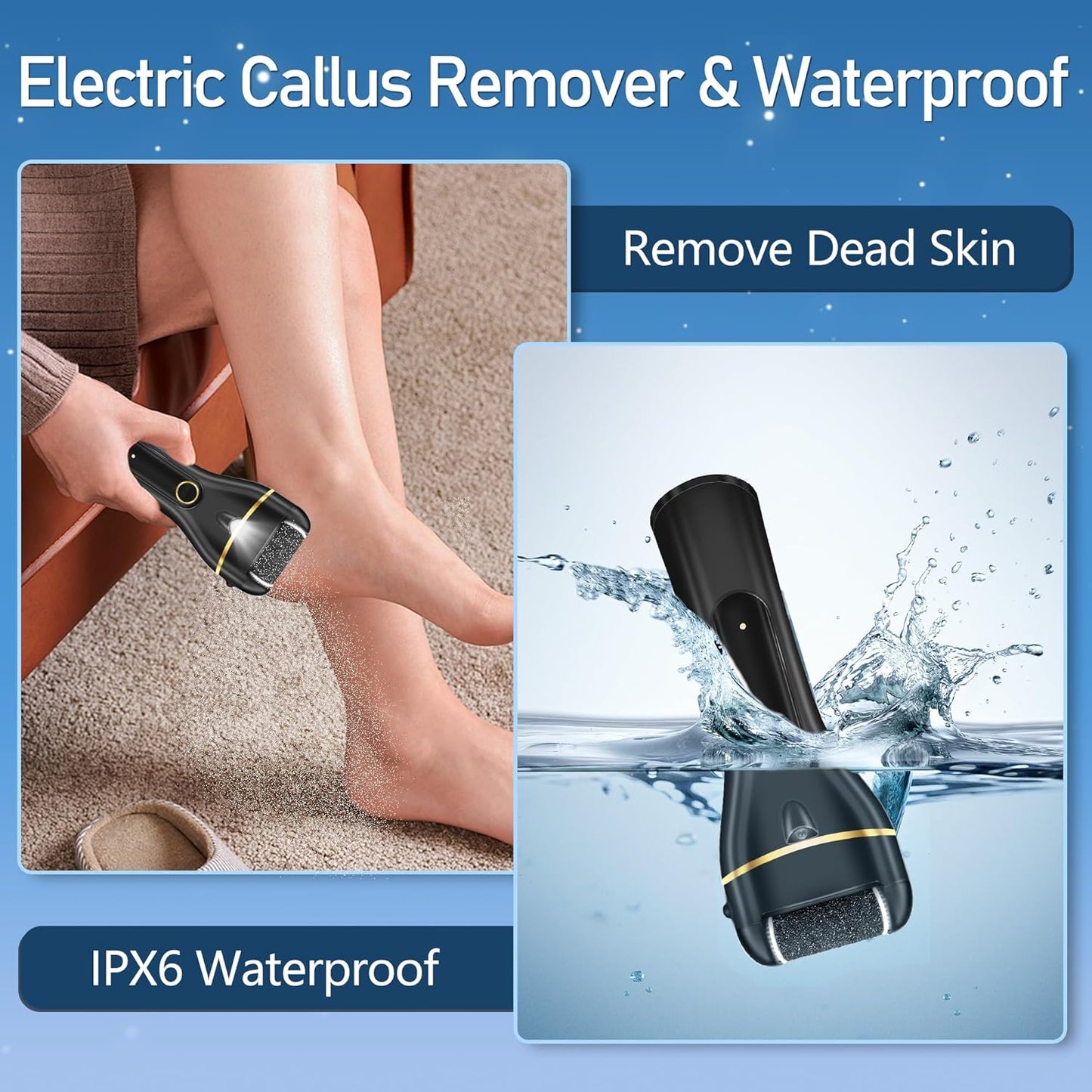 Electric Foot Callus Remover - Waterproof Rechargeable Pedicure Kit with 3 Rollers & 2 Speed Settings | Ideal for Hard, Cracked Skin