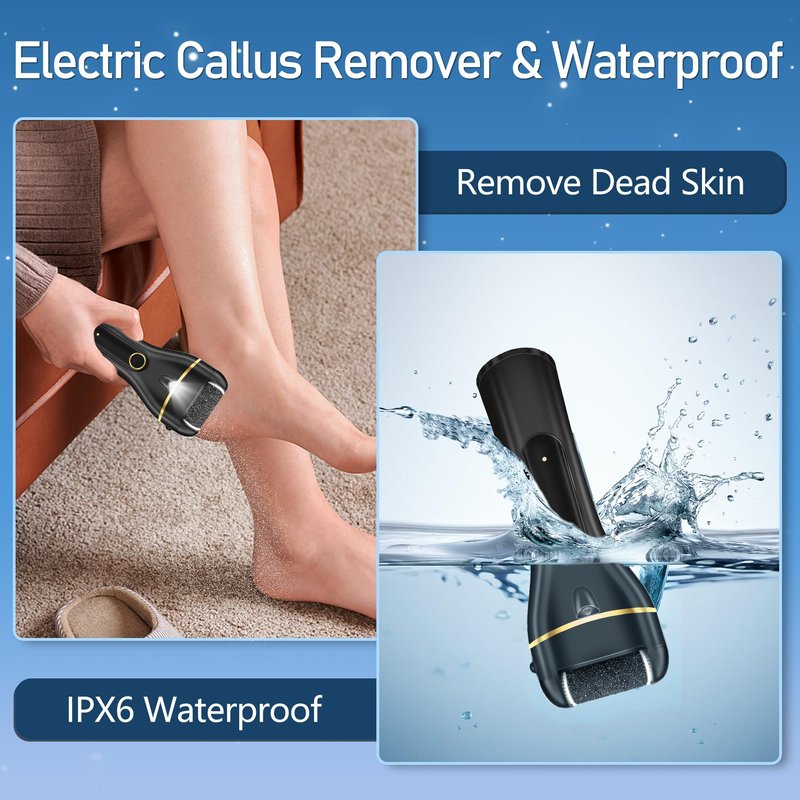 Jamestry Callus Remover for Feet, Electric Foot Callus Remover Waterproof with 3 Rollers 2 Speed Battery Display,17 in1 Rechargeable Foot File Pedicure Kits for Dead Hard Cracked Dry Skin
