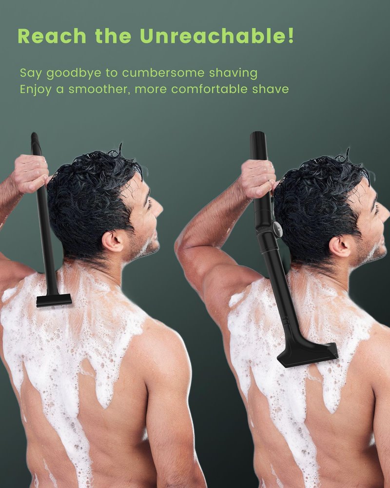 NUBACK Back Shaver for Men with Long Extendable Handle, Body Back Hair Trimmer for Men with 4 Replaceable Blades, Self-Service Body Groomer Razor, Wet & Dry Mens Back Shaver for Easy Hair Removal Blue