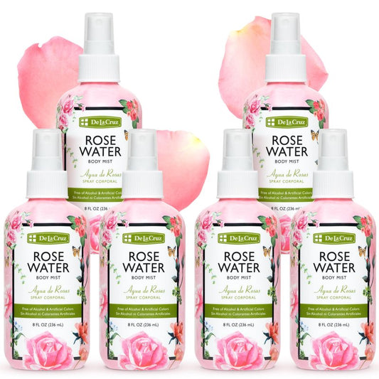 De La Cruz Pure Rose Water Body Mist,Rosewater Spray for Face, Skin & Hair, Rose Toner & Rose Water for Hair Alcohol Free, Paraben Free 8 fl oz (6 Bottles)