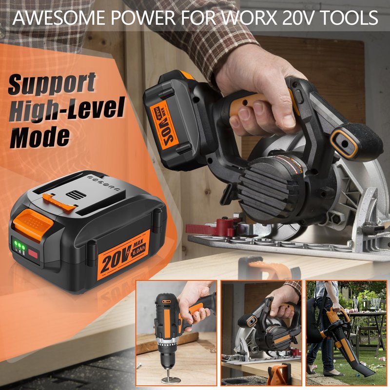 【NEW LED Indicator】6.0Ah 20V Replacement Battery for Worx 20V Battery Compatible with Worx 20 Volt Lithium WA3520 WA3525 WG151s WG155s WG251s WG255s WG540s WG545s Cordless Power Tools Battery