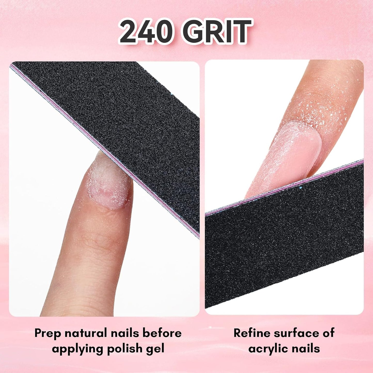 Makartt Nail File Set - 180/240 Grit Emery Boards for Professional Manicure | 10pcs Washable Dual-Sided Files