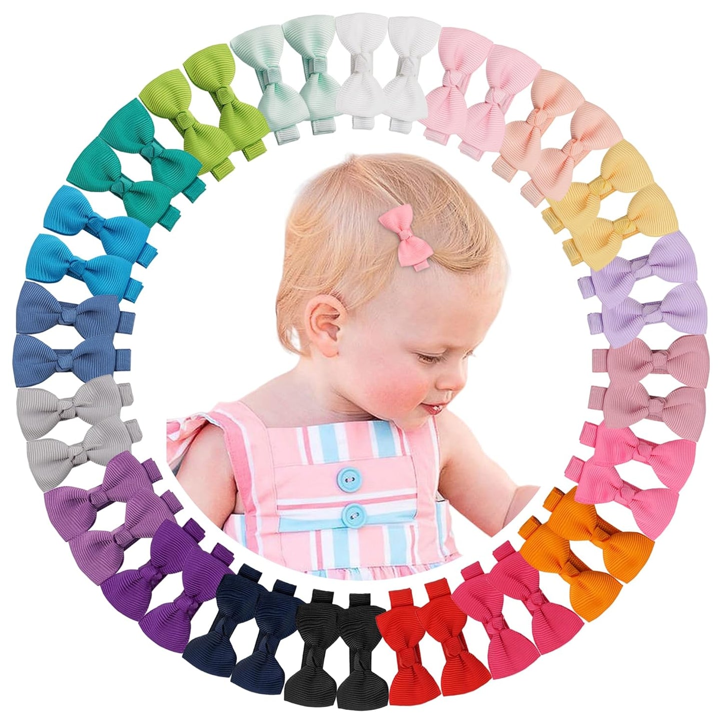 Baby Hair Clips - 50PCS Fully Lined Bows for Girls | Tiny 2" Alligator Clips for Infants & Toddlers