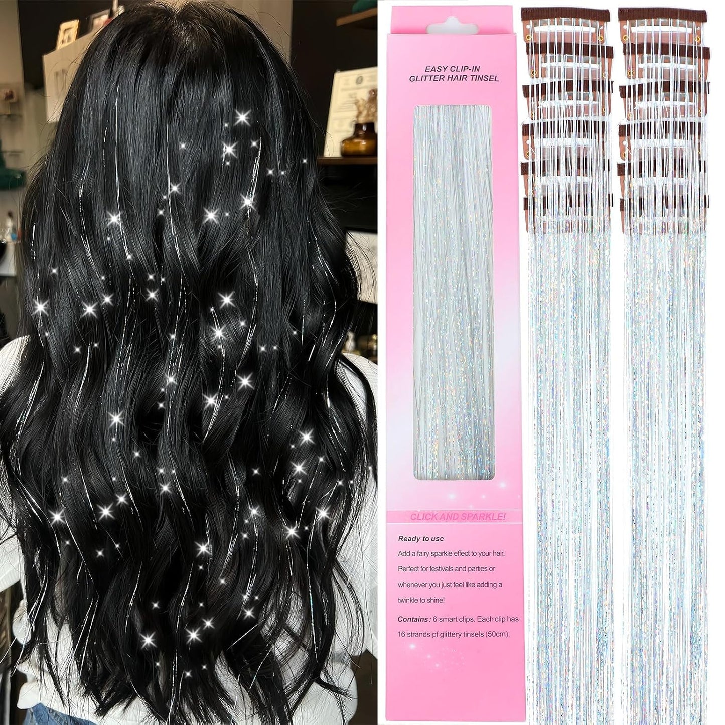 Hair Tinsel Kit - 18 Colors Holographic Hair Extensions | Heat Resistant Fairy Tinsel for Festivals & Parties