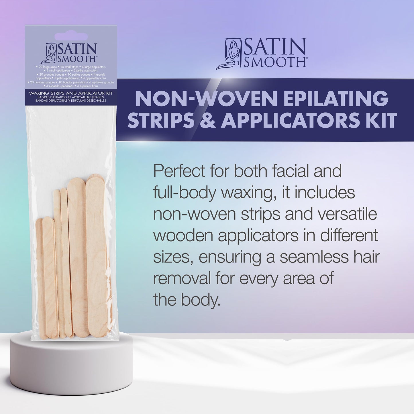 Satin Smooth Non-Woven Waxing Strips and Wax Sticks Applicator - Professional Hair Removal for Face and Body, Durable Waxing Kit Supplies