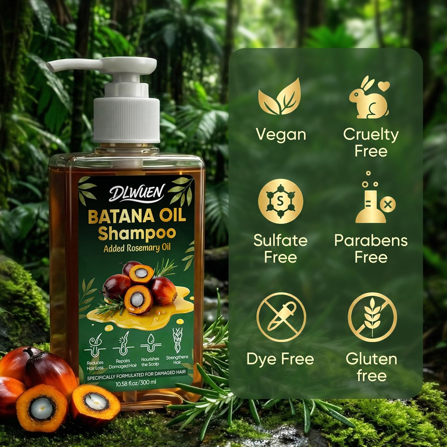 Batana Oil Shampoo for Hair Growth, Rosemary Shampoo Oil for Scalp Health, Reduces Hair Loss & Nourishes Scalp, Delivering Softness & Lasting Volume, Repairs Hair Damage for Men & Women 10.58 fl.oz