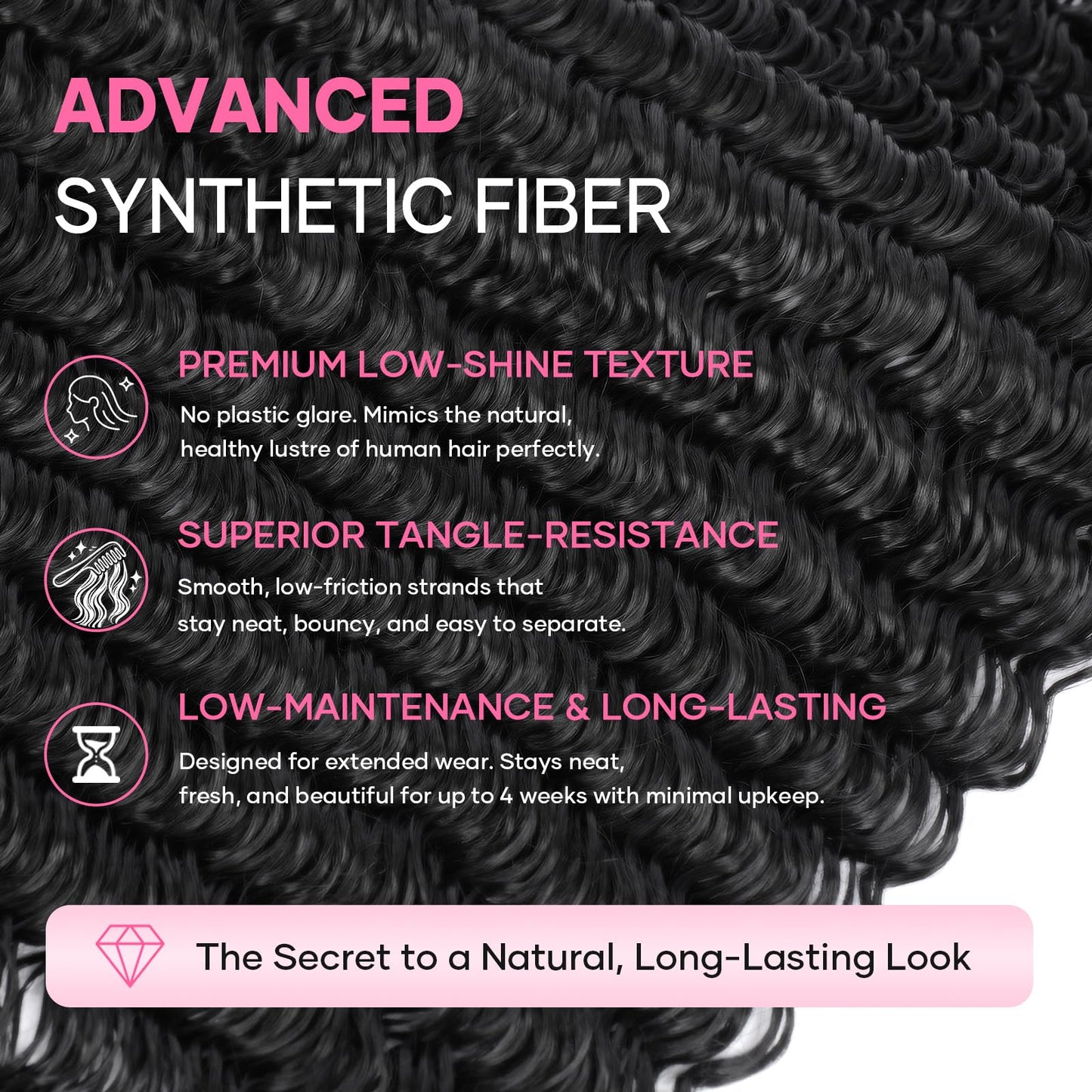 Miracle Knots Feather Crochet Hair (Deep Wave) - 20" Hand-Tied Synthetic Extensions, 100 Strands Soft Cotton Core Glue-Free Knotless Hair Pieces (Natural Black)