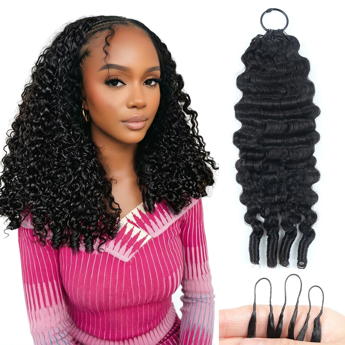 Burmese Curly Crochet Human Hair Bundles 20 Inch 60g 50 Strands Pre Separated Invisible Miracle Knots Feather Crochet Hair for Black Women Lightweight Reusable Feathered Crochet Human Hair Extensions