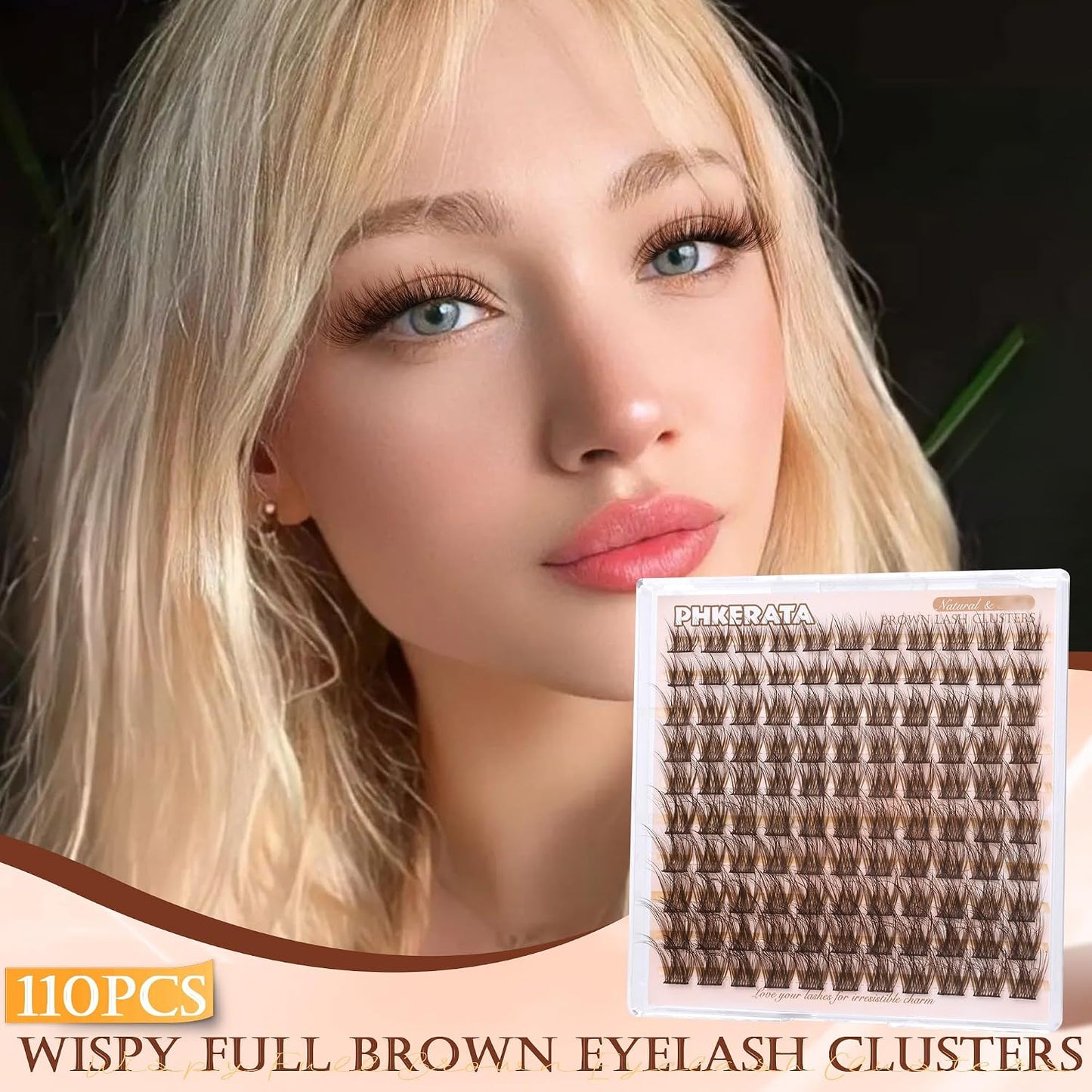 Brown Lash Clusters - Wispy C Curvature Eyelash Extensions | 110 Pcs DIY Individual Lashes, 10-16 mm