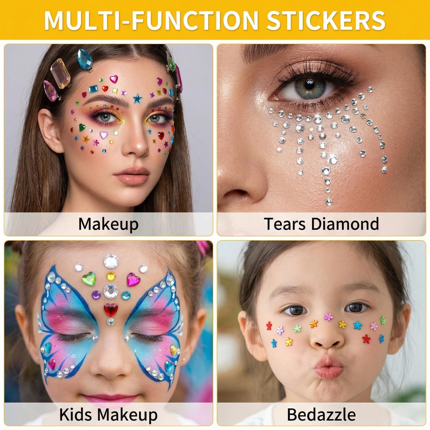 Diamond Art Accessories, 10 Sheets Self-Adhesive Gem Stickers Multi-Shape Bling Rhinestone Stickers Sparkling Diamond Painting Dots for Kids DIY Craft Scrapbook School Project Decoration
