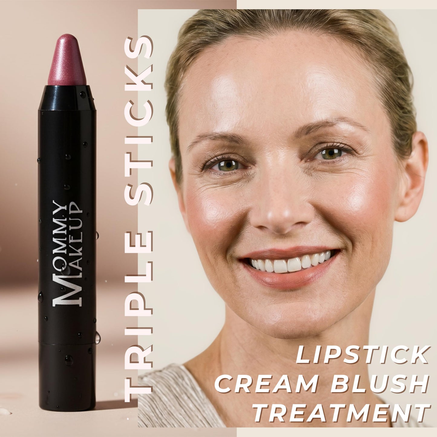 Mommy Makeup Triple Sticks Lipstick, Cream Blush & Treatment All-In-One with Shea & Cocoa Butter - Soft & Creamy Moisturizing Lip Crayon For Lips & Cheeks (Pink Daisy)